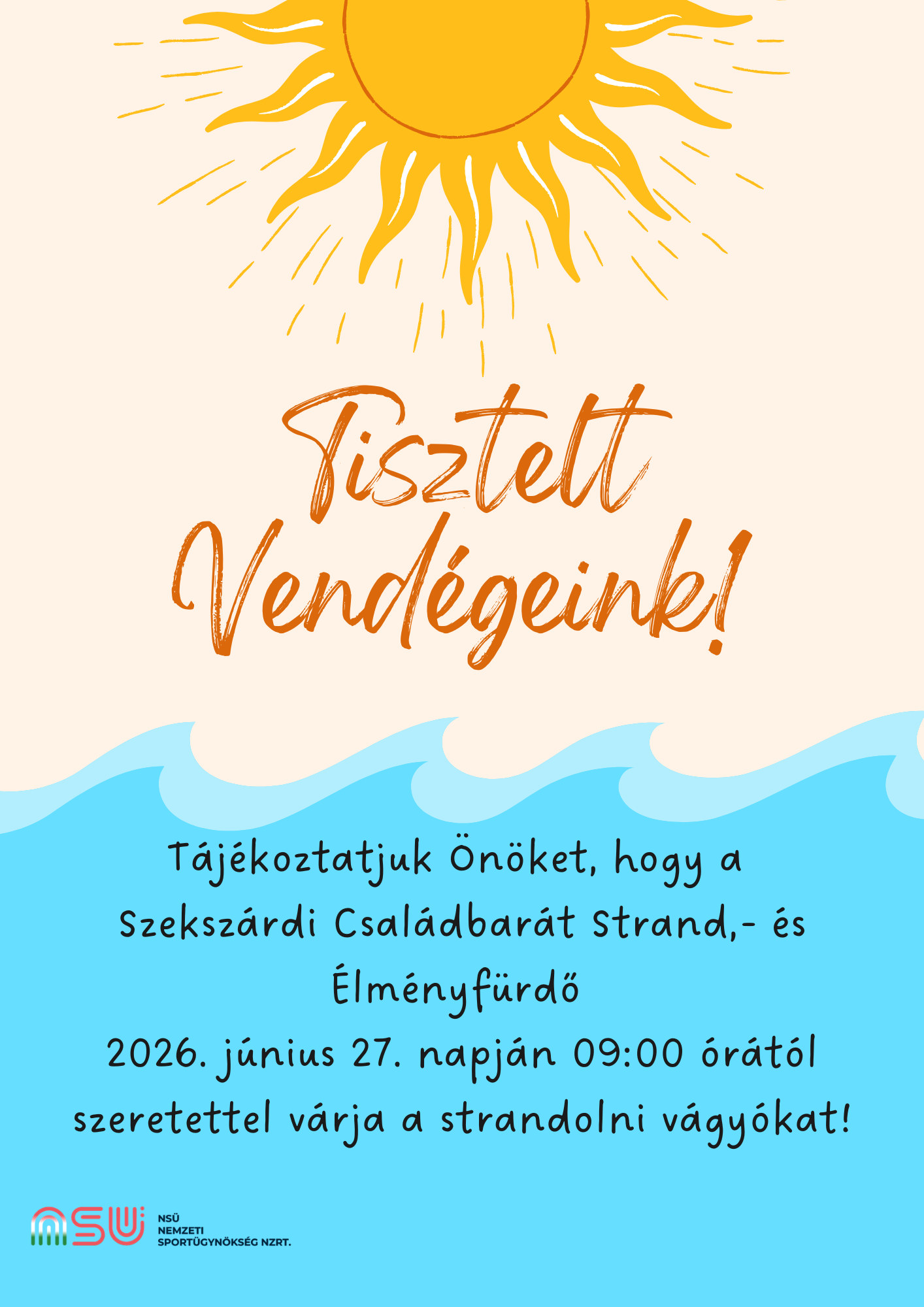 Szekszárdi strand nyitás tájékoztató